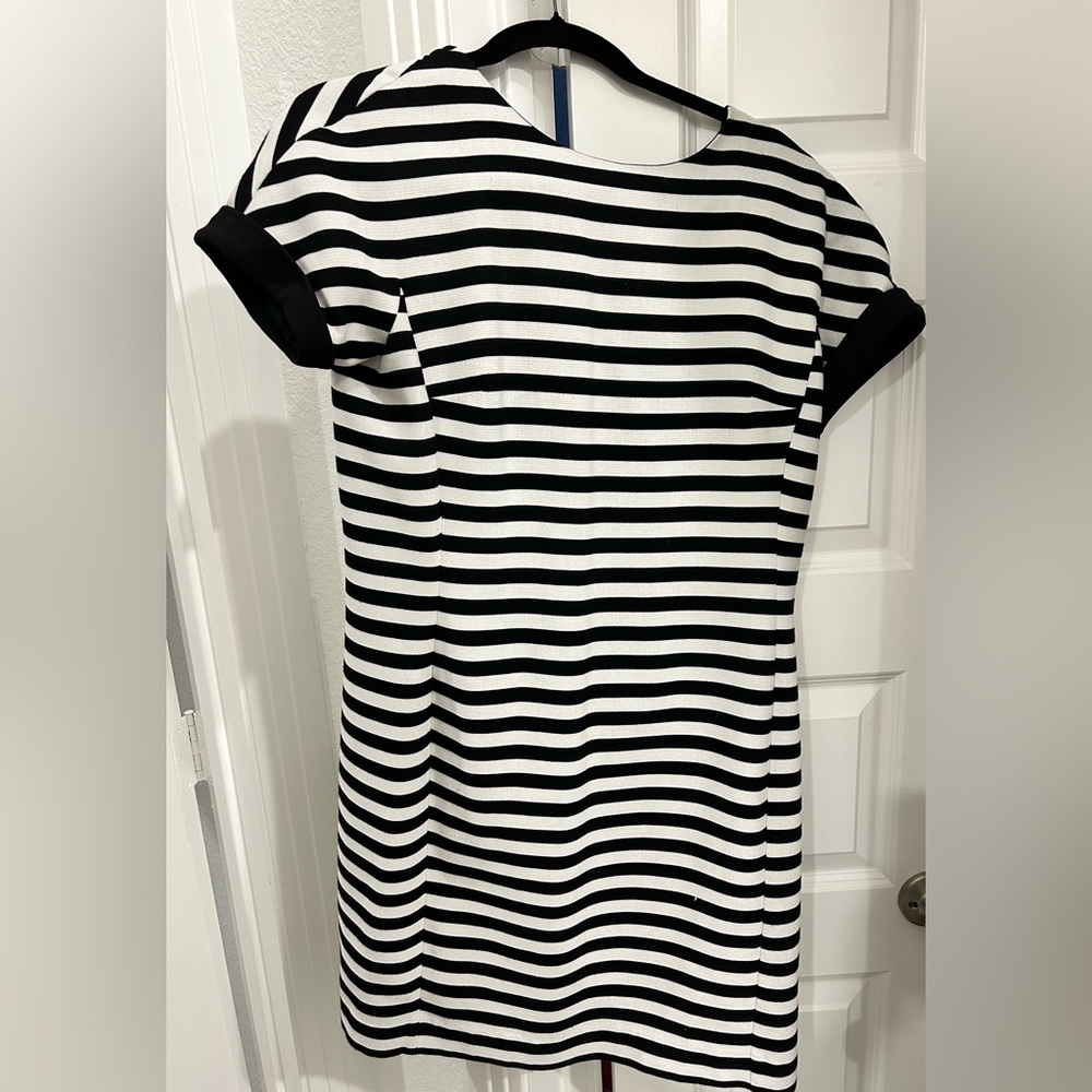 Black/white striped lightly fitted dress